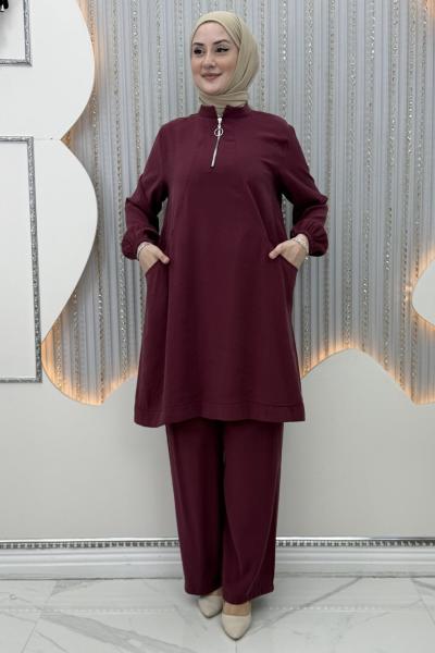 Şaziye Pantolonlu Takım Bordo