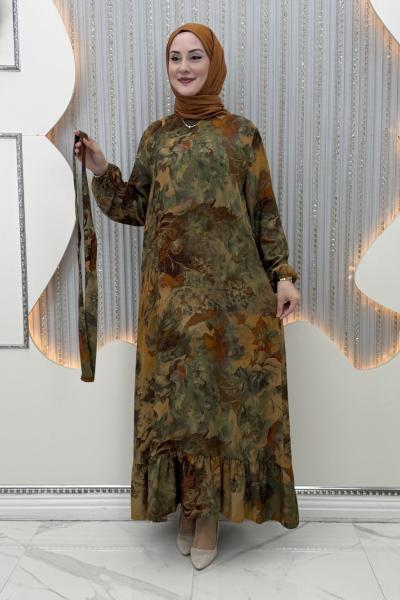 Hülya Elbise Battal Beden Hardal Sarısı
