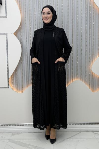 Nurella Elbiseli Hırka  Siyah