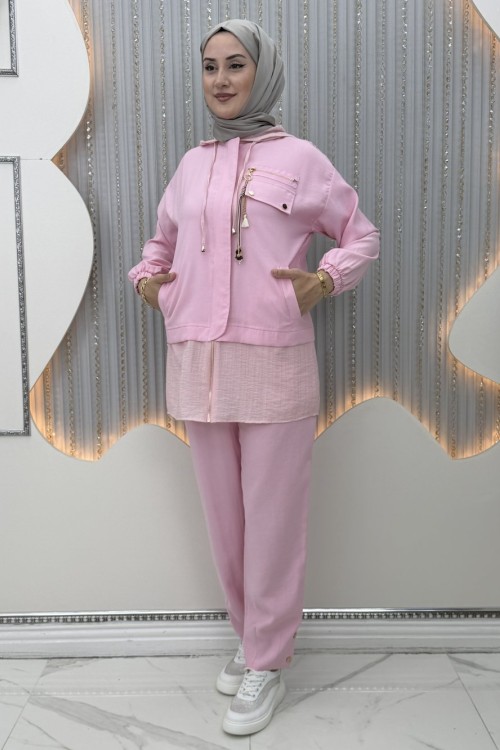 Fatoş Pantolonlu Takım  Pembe