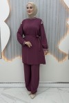 İncisel Pantolonlu Takım  Mor