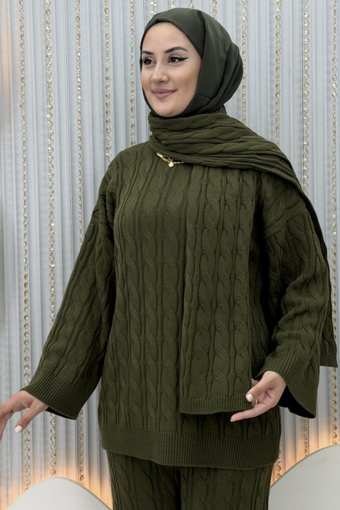 Atkı pantolonlu takım  Haki