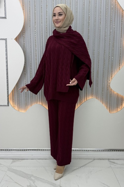 Atkı pantolonlu takım Bordo