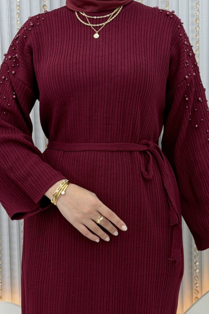 Perlune Elbise Bordo