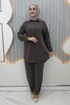 Yüsra Pantolonlu Takım Kahverengi