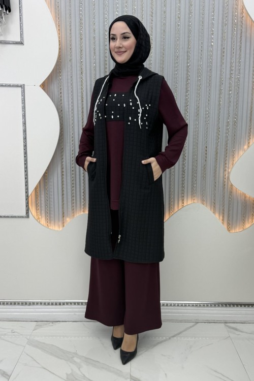 Aşina 3’lü Takım Siyah Bordo