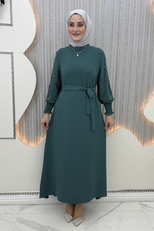 Arşin Taşlı Elbise Mint Yeşili
