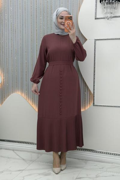 Düğme Elbise Pudra