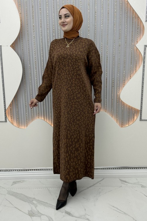 Lemu leopar elbise Kahverengi