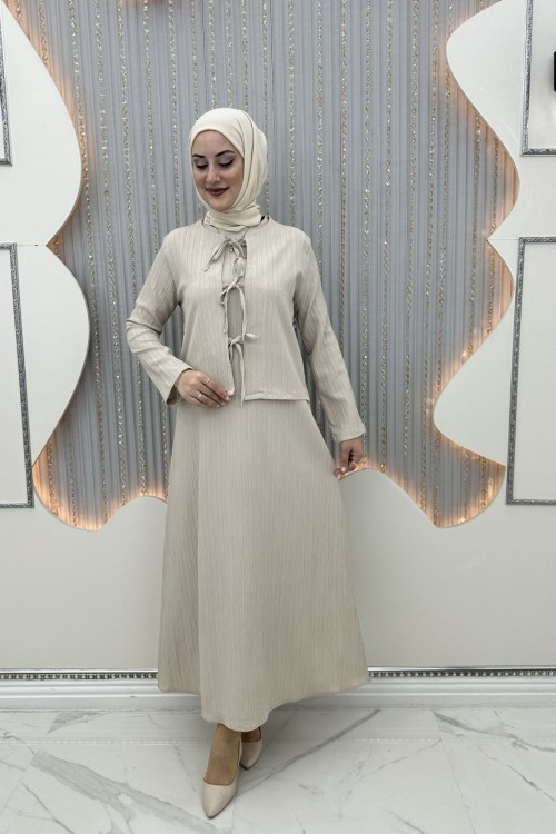 Melis Hırkalı Elbise Krem