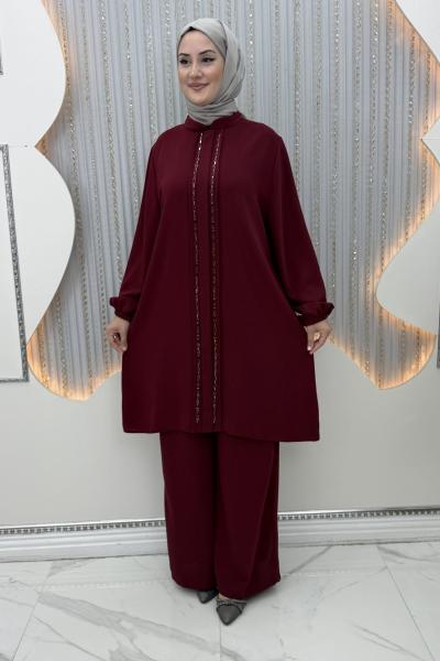 Çift taraf taşlı takım  Bordo