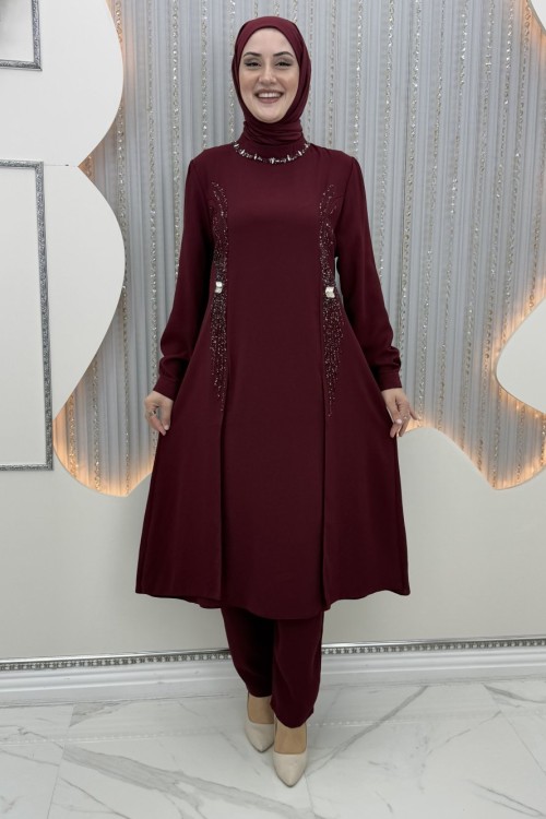 Nora pantolonlu takım Bordo