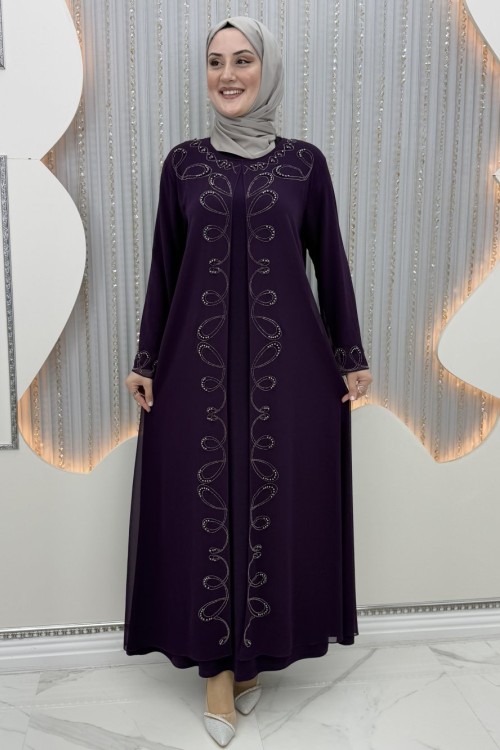 Mücevher elbiseli hırka Mor