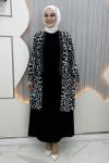 Leydi leopar elbiseli hırka Siyah