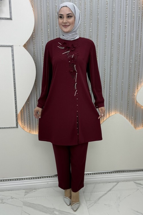 Aşkın pantolonlu takım Bordo