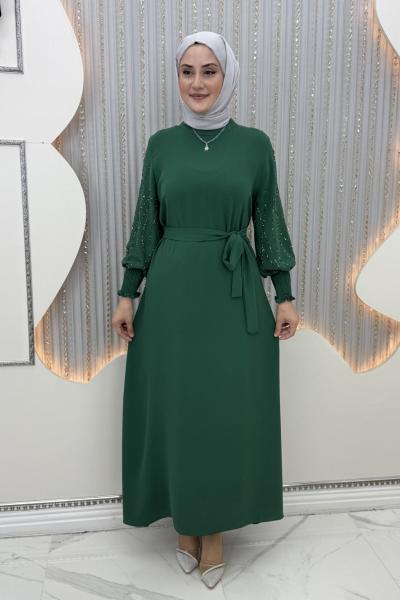 Arşin Taşlı Elbise Zümrüt