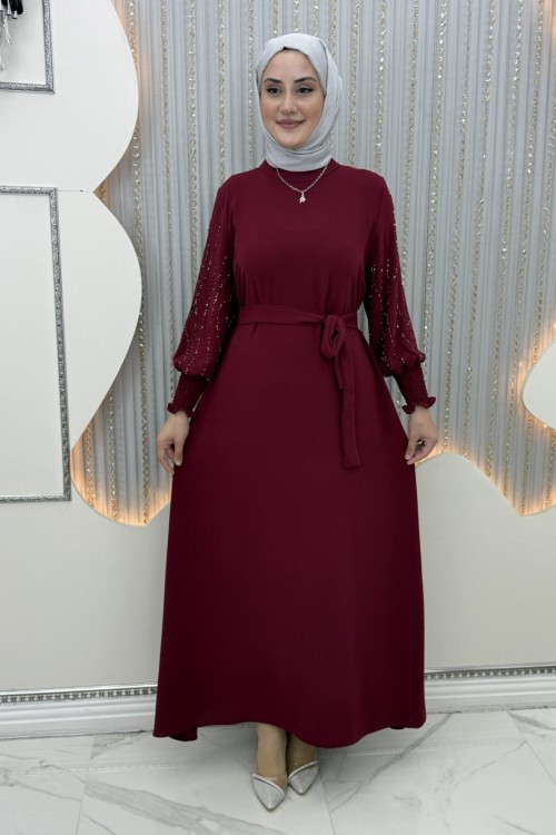 Arşin Taşlı Elbise Bordo
