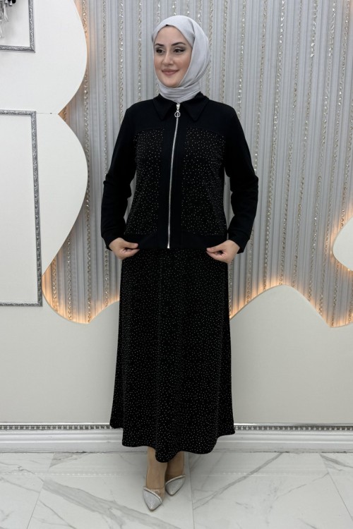 Deste Elbiseli Hırka  Siyah