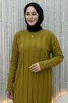 Aura Triko Elbise Yağ Yeşili