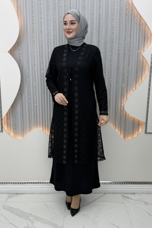 Serin Elbiseli Hırka Siyah