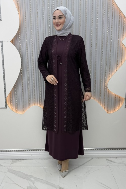 Serin Elbiseli Hırka Mor