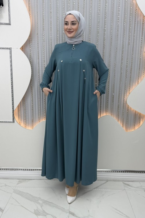 3 Düğme Elbise Mint Yeşili