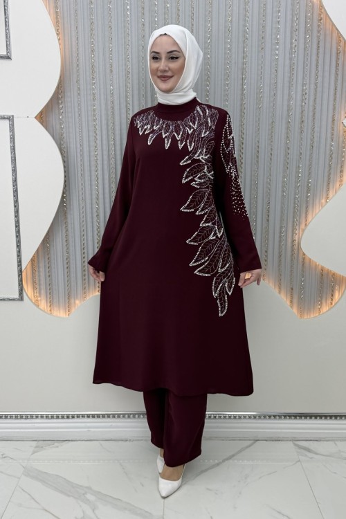 Hasret Pantolonlu Takım Bordo